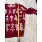 Holiday Time Women's Christmas Sweater Pink Gold Trees Crew Neck Festive Photo 5