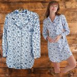 The Company Store Nightshirt Small Cottagecore Button Front Cotton Nightgown Blue Photo 1