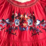 Free People Sunbeams Mini Dress Off the Shoulder Smocked Embroidered Red XS New Photo 3