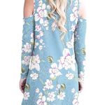 Long Sleeve Cold Shoulder Floral Tunic Top Swing Loose Dress Light Blue Small Photo 2