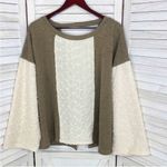 POL ‎ Open Tie Back Sweater Bell Sleeve Color Block Brown Cream Large Photo 7