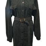 Unbranded Army Green Wide Wale Corduroy Belted Long Sleeve Shirt Dress SIze XL Photo 0