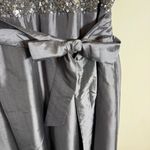 Pisarro Nights Beaded Bodice Satin Maxi Gown Women's 14 Gray Formal Wedding NWT Photo 9