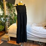 Love Tree black shirred top sleeveless linen full length wide leg jumpsuit Photo 0