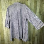 Foxcroft Size 18 Linen Purple & White Stripe Hidden Button Front Shirt Top Photo 7