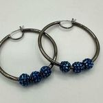 Henri Bendel Rocks Blue Rhinestone Gunmetal Hoop Pierced Earrings Photo 0