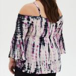 Torrid Plus 0 0X Purple Tie Dye Cold Shoulder Flare Smocked Babydoll Top Shirt Photo 6