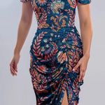 Averie Halley Ruched Midi Dress Floral Small Blue Photo 0