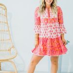 Meher’s The Label Tiered Floral 100% Cotton Scallop Edge Mini Dress Sz Med Pink Photo 8