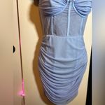 SheIn Baby Blue Ruched Mesh Bodycon Dress Small Photo 4