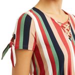 No Boundaries  Juniors' Lace UP Dress with Crochet Back, Rust Stripe Boho - Large Photo 3