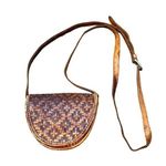 Vintage handmade leather brown weaved woven mini bag crossbody contrast stitches Photo 0