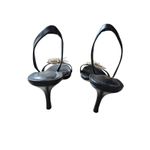 Larroude Hibiscus Slingback Heel Sandals in Black Leather Flower Size 10 Heels Photo 5