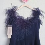 Marchesa Navy Blue Ostrich Feather Embroidered Off Shoulder Fluted Hem Dress Size 14 Photo 13
