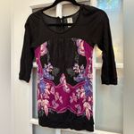 Free People Vintage  Y2K Butterfly Floral Boho Black & Pink Women's Top Size XS Photo 1