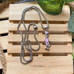 Sterling Silver Pink Opal Cat Pendant on Stainless Steel Rounded Box Chain Pink Photo 3