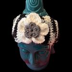 NWT blk&wht hand crochetedâearâwarmerâheadbandâw/wht&greyâflowerâwarmâstylish Black Photo 1