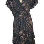 Chris & Carol Chris & Carol Women's XL Gray Floral Ruffled Midi Rayon Short Sleeve Dress NWT Photo 0