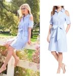 Draper James  cold shoulder blue striped midi shirt dress size‎ 10 Photo 1