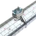 Natural Blue Aquamarine Solid 10K White Gold Diamond Engagement Halo Rin… Photo 15