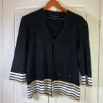 Ming Wang  Black Knit Jacket Medium 3/4 Sleeve Striped‎ Hem Metal Buttons Classic Photo 0