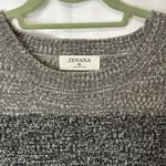 Zenana  Colorblock Balloon Sleeve Knit Sweater Gray Black Cream Marled XL EUC Photo 2