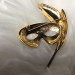 Vintage Butler rhinestone theater mask feather masquerade Mardi Gras pin brooch Gold Photo 62