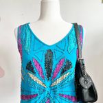 Blue‎ Sequin Tank Top, Y2K, Glam, Coquette, Party, Maximalist, Small, Vintage Photo 1