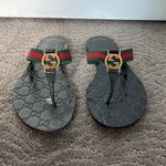 Gucci Interlocking GG Monogram Leather Web Stripe Thong Sandals Black Size 39.5 Photo 1