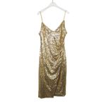 Black Halo Athena Bowery Sheath Dress Gold Sequin V-Neck Mini Sexy Sparkle 10 Photo 5
