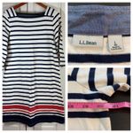 LL Bean Striped Square Neck Mariner Dress 3/4 Sleeve Navy White Red Casual Large Photo 12
