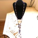 Hand Knotted Faceted Purple Glass Beaded & Black Glass Beaded Lariat Necklaces Photo 1