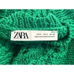 ZARA  Women's Green Crochet Cable Knit Short Sleeve Crop Sweater Top Size S Photo 2
