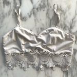 White Cropped Bra Top With Lace Detail Photo 3