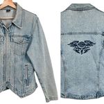 Harley Davidson Vintage Embroidered Logo Zip Up Denim Jacket Jean Trucker 90's Photo 1