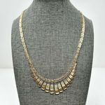Solid 14K yellow gold Egyptian revival fringe bib necklace, vintage Photo 6
