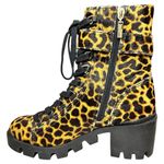 Schutz  Shoes Women Size 6.5 Leopard Ankle Combat Boots Chunky Heel Leather Hair Photo 6