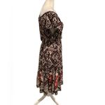 Elegant Brown and Beige Patterned Dress with Red Floral Accents BRAND NEW Size L Photo 4