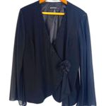 Dawn Joy Vneck Beaded Trim Dressy Cocktail Evening Jacket Flower Brooch SZ Large Black Photo 0