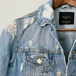 ZARA Distressed Denim Medium Wash Classic Jean Jacket Size Medium Photo 1