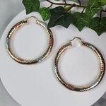 Gold Swirl Diamond Cut Tube Hoop Earrings Photo 0