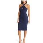 Bardot NWT Riviera Crossover Halter Neck Cutout Corset Dress In Navy Photo 3