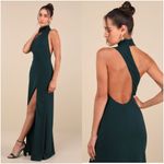 Lulus LULU’S Keep It Interesting Green Asymmetrical Cutout Halter Maxi Dress Photo 1