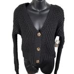 No Boundaries 90s Grunge Academia Soft Chunky Knit Cropped Cardigan 3 Button Women’s XS Black Photo 0