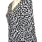 Rafaella  black and white print partial zip front cotton 3/4 sleeved top Photo 2