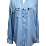 Calvin Klein Light Blue Shimmer Long Sleeve Button Front Blouse Size Medium Photo 1