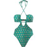 Womens Teal Green Boho Indian Henna Monokini With Sarong Small NWOT Photo 6