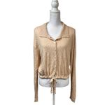Free People Boho Peasant Linen Blend Open Knit Button Tie Front Sweater Size L Photo 1