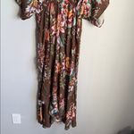 Farm Rio  Anthropologie Valentina Brown Floral V Neck Midi Maxi Dress Small Photo 5