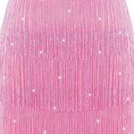 MANER Fringe Skirt Stretchy Sparkly Tassel Mini Skirt Pink Pony Club Swiftie Size L Photo 0